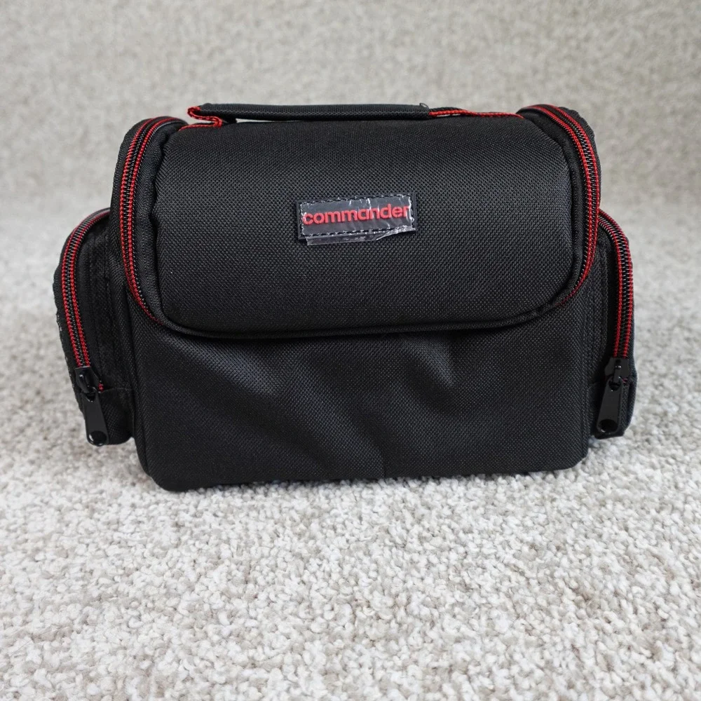 Commander Camera Bag Black with Red Trim Padded Shoulder Strap Case